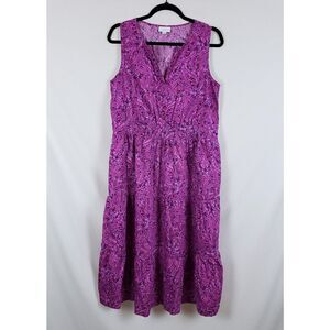 J. Jill Smocked Midi Dress Womens M Pink Paisley Santa Rosa Vacation Resort Boho